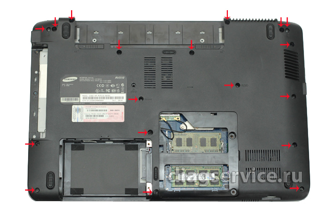 чистка системы охлаждения на ноутбуке  Samsung NP-RV510